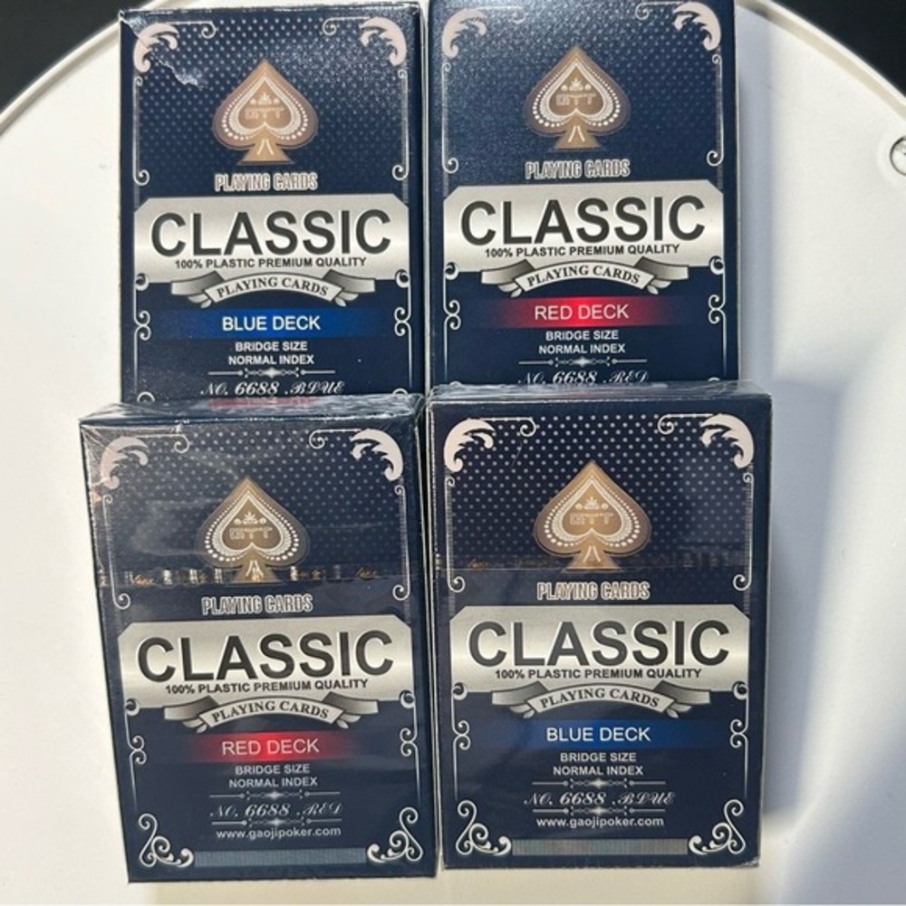 4 Packs of Classic Plastic Playing Card Set w/ 2 Blue & 2 Red Decks - Picture 2 of 6